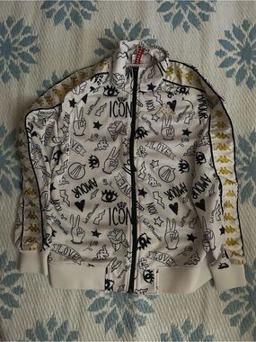 Kappa White Graphic Track Jacket with Gold Sleeve Tape